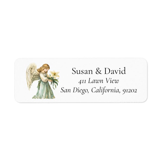 Bowed Angel with Flowers Christian Label (Front)