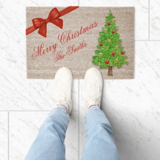 Bowed Christmas card with a decorated tree