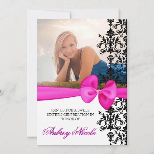 Bowed Damask Accented 5 x 7 Invite [Pink]