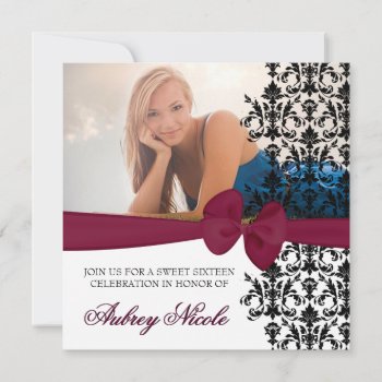 Bowed Damask Accented Invite [burgundy] by TreasureTheMoments at Zazzle