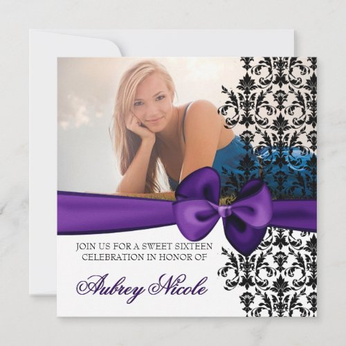 Bowed Damask Accented Invite [Purple]