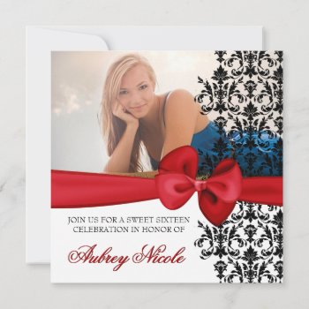 Bowed Damask Accented Invite [red] by TreasureTheMoments at Zazzle