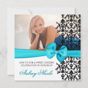 Bowed Damask Accented Invite [Teal]