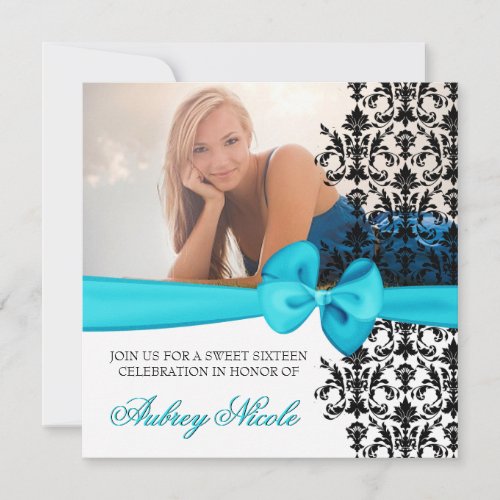 Bowed Damask Accented Invite [Teal]