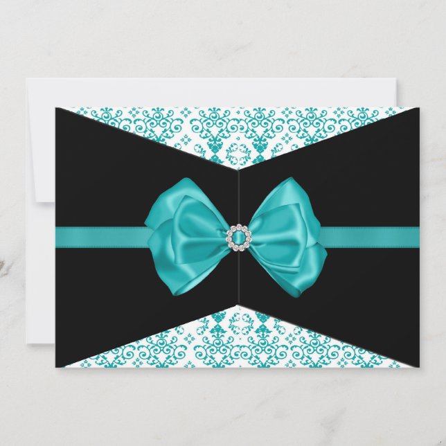 Bowed Damask Invite [Teal] (Front)
