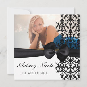 Bowed Floral Damask Graduation Invite [Black]