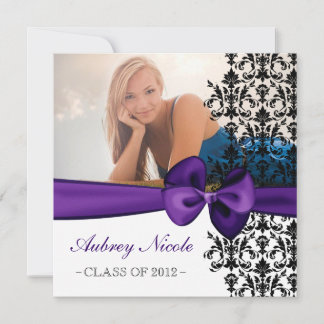 Bowed Floral Damask Graduation Invite [Purple]