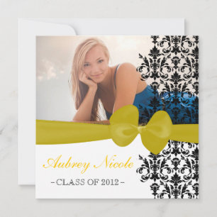 Bowed Floral Damask Graduation Invite [Yellow]