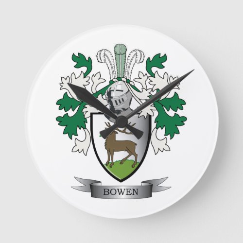 Bowen Family Crest Coat of Arms Round Clock