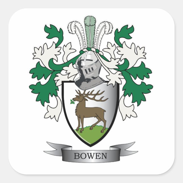Bowen Family Crest Coat of Arms Square Sticker (Front)