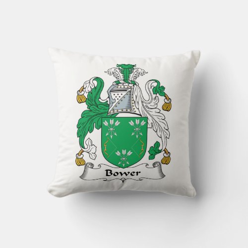 Bower Family Crest Throw Pillow