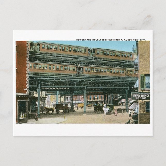 Bowery and Doubledeck Elevated R.R., NYC Postcard (Front)