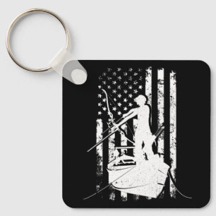 Bowfishing Vintage Look American Flag Bow Hunting Keychain