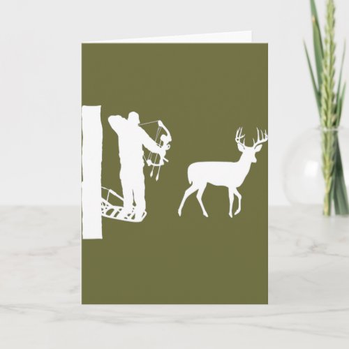 Bowhunter in Treestand Shooting Deer Card