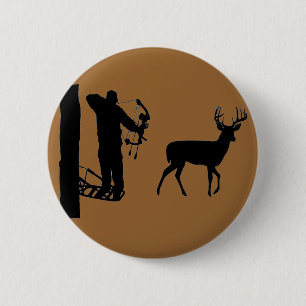 Bowhunter in Treestand Shooting Deer Pinback Button
