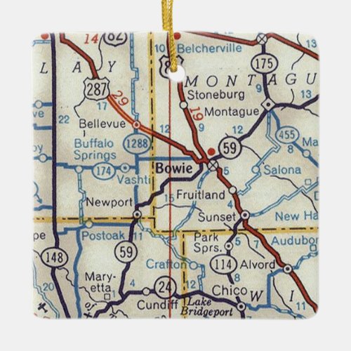 Bowie Texas 50s Map Ceramic Ornament