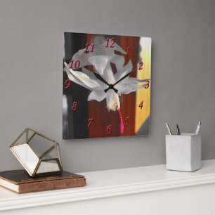 Bowing White Christmas Cactus Flower She Shed Square Wall Clock