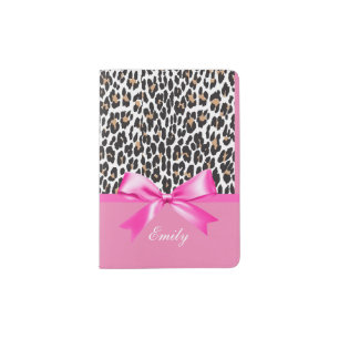 Bowknot,Leopard Print Hot Pink personalized Passport Holder