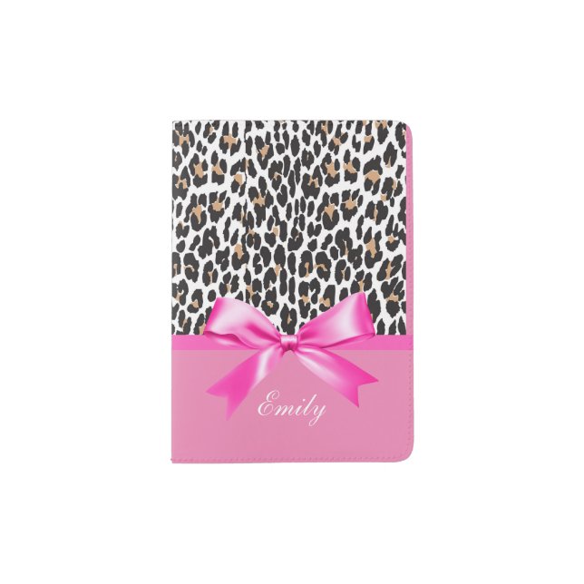 Bowknot,Leopard Print Hot Pink personalized Passport Holder (Front)