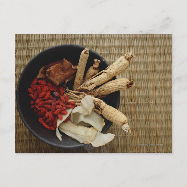 Bowl filled with Chinese medicinal herbs Postcard (Front)
