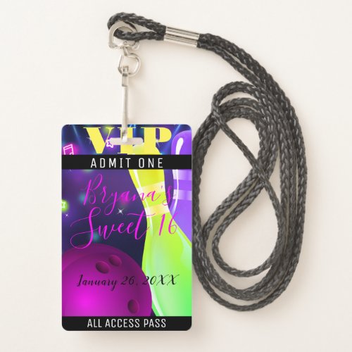 Bowl Glow Bowling Birthday Party Light VIP Pass Badge