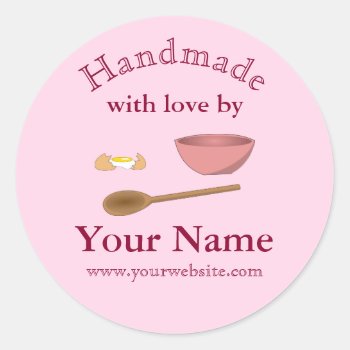 Bowl Handmade By Round Sticker Personalized Baking by alinaspencil at Zazzle