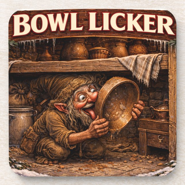 Bowl Licker Icelandic Yule Lad Beverage Coaster (Front)