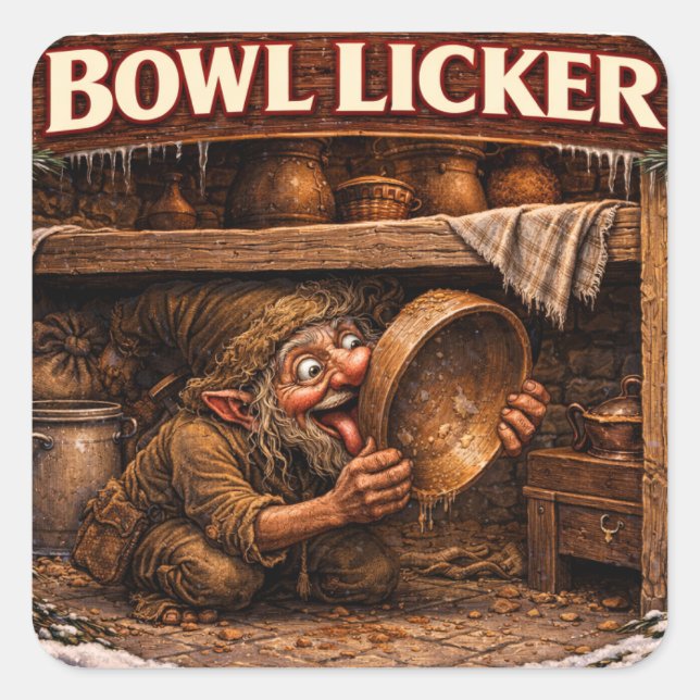 Bowl Licker Icelandic Yule Lad Square Sticker (Front)