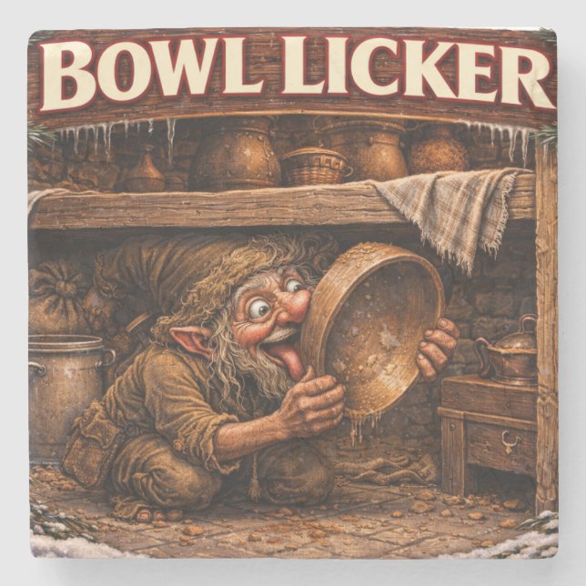 Bowl Licker Icelandic Yule Lad Stone Coaster (Front)