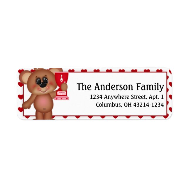 Bowl Me Over Valentine Bear Address Labels d6 (Front)