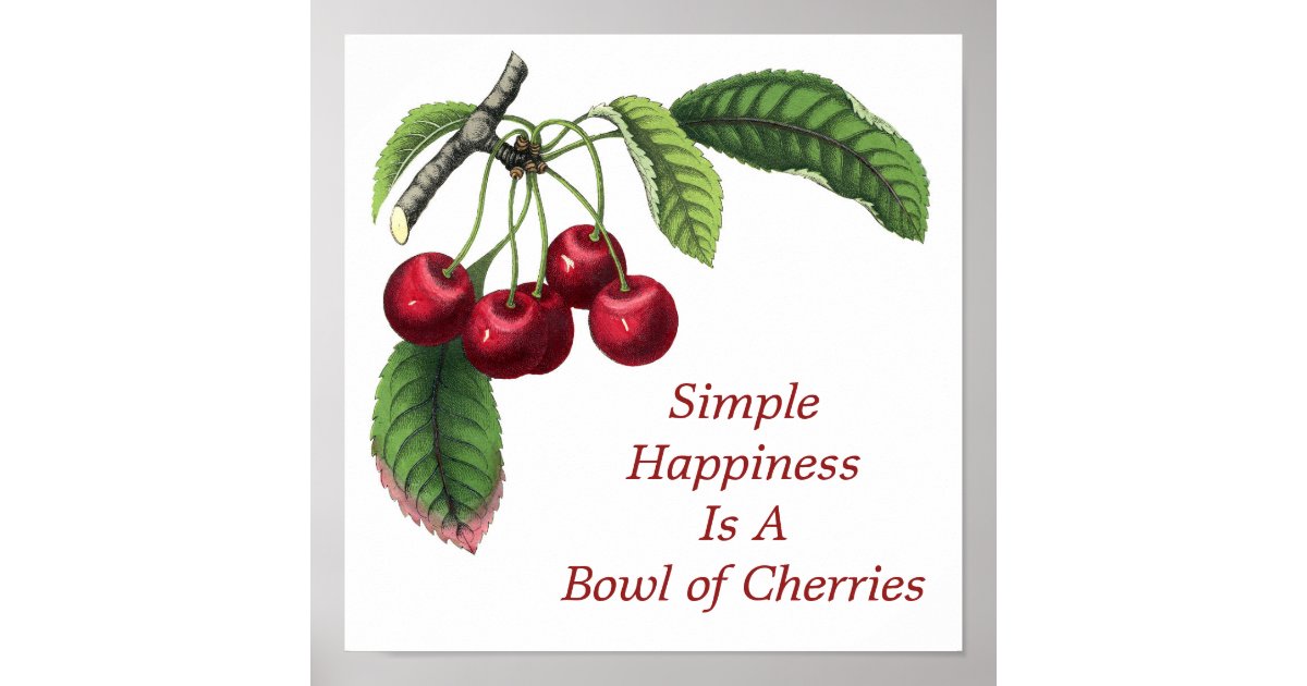 Bowl of Cherries Fruit Food Life Quote Red Green Poster Zazzle