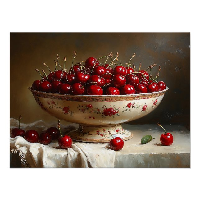 Bowl of Cherries Painting Poster (Front)