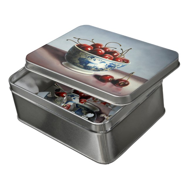 Bowl of Cherries tinned jigsaw  Jigsaw Puzzle (Lid Open)