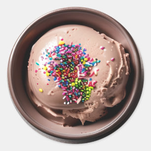 Bowl of Chocolate Ice Cream with Sprinkles Classic Round Sticker