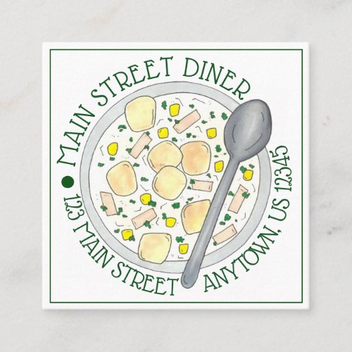 Bowl of Clam Chowder Diner Seafood Restaurant Square Business Card