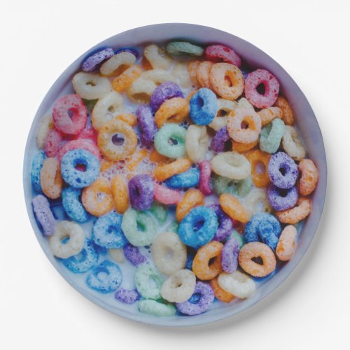 Bowl of Colorful Cereal Disposable Paper Plates