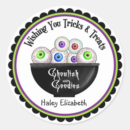 Bowl of Eyeballs Halloween Treat Stickers