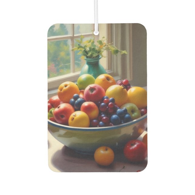Bowl of fruit on table classical oil painting air freshener (Front)
