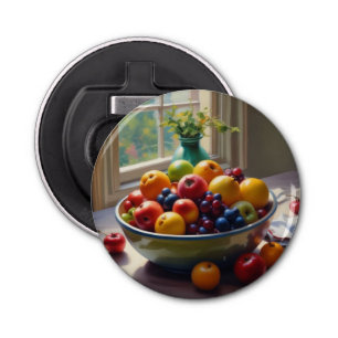 Bowl of fruit on table classical oil painting bottle opener