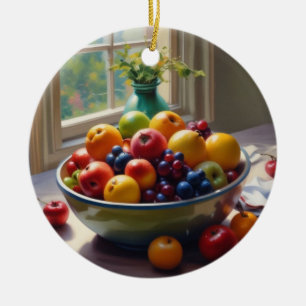 Bowl of fruit on table classical oil painting ceramic ornament