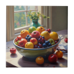 Bowl of fruit on table classical oil painting ceramic tile