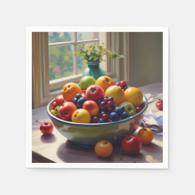 Bowl of fruit on table classical oil painting napkins (Front)
