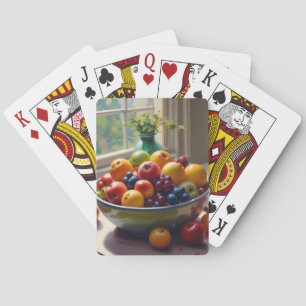 Bowl of fruit on table classical oil painting poker cards