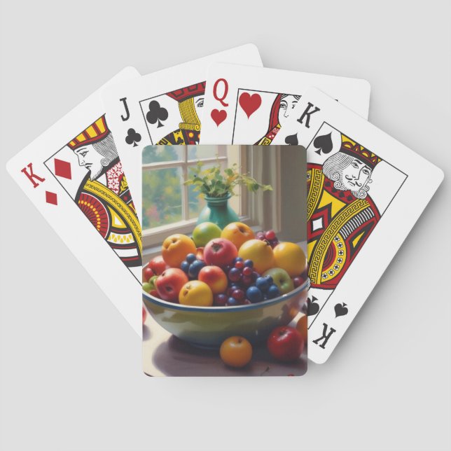 Bowl of fruit on table classical oil painting poker cards (Back)