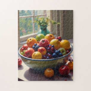 Bowl of fruit sitting on a table oil painting jigsaw puzzle