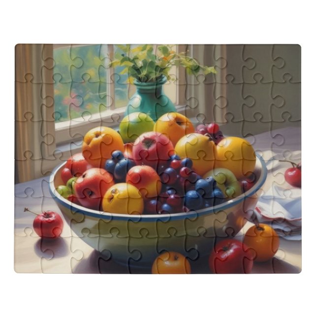 Bowl of fruit sitting on a table oil painting jigsaw puzzle (Puzzle Horizontal)