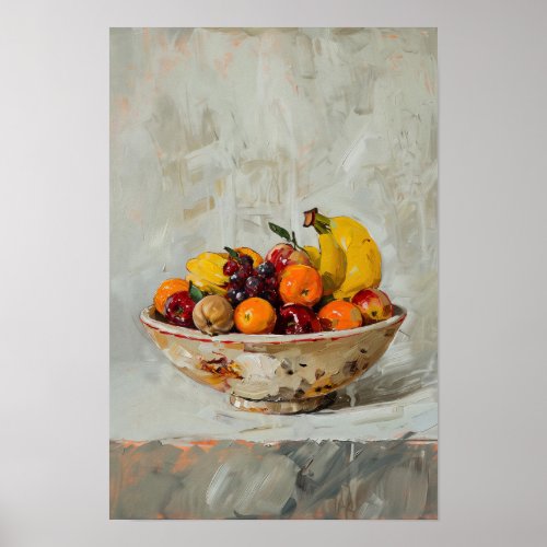 Bowl of Fruits Oil Painting Poster