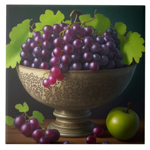 Bowl of Grapes Print Tile