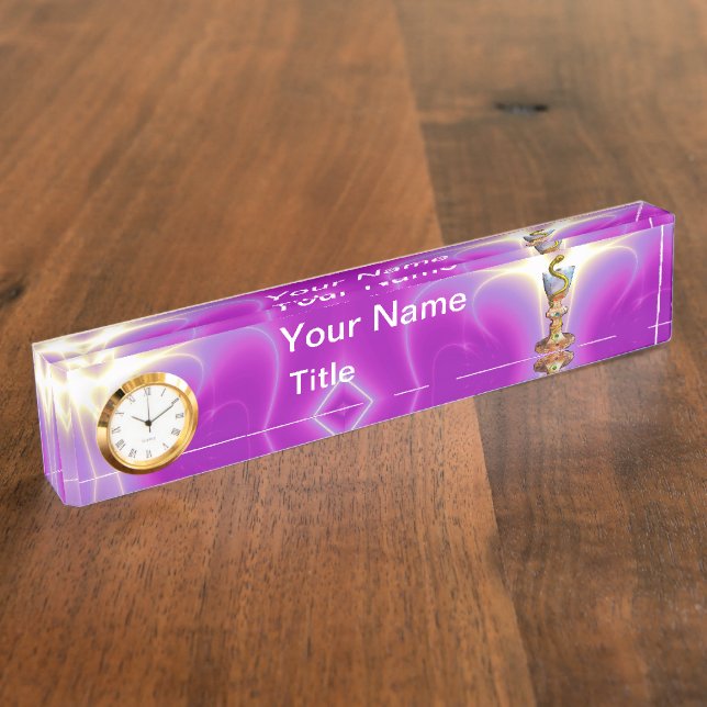 BOWL OF HYGEIA Medicine, Pharmacy,Purple Fuchsia Desk Name Plate (Side)