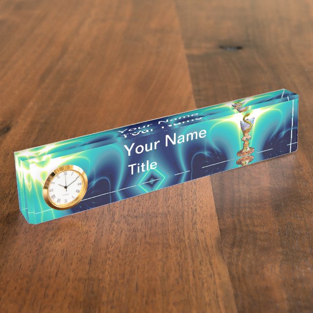 BOWL OF HYGEIA Medicine, Pharmacy,Turquoise Blue Desk Name Plate (Side)
